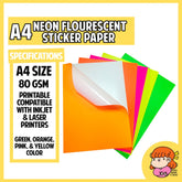 πΈπ¬A4 Neon Fluorescent Printable Adhesive Sticker Papers