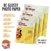 πΈπ¬RC Glossy Inkjet Photo Paper 260GSM 20 sheets A4 4R nanapaperstudio