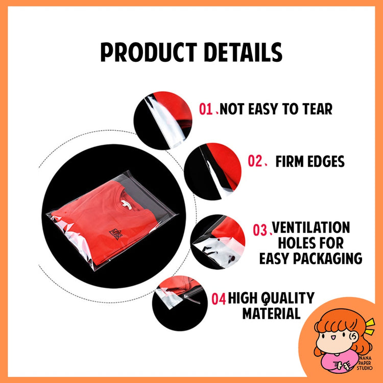 A4 Tshirt Clothing OPP Transparent Plastic with Adhesive Packaging