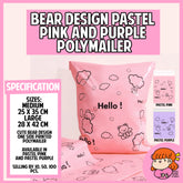 🇸🇬 Bear Design Printed Pastel Pink Purple Polymailers Courier Bags Plastic Parcel Gift Packaging