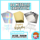 πΈπ¬ A4 Metallic Gold Silver Holographic Iridescent Cardstock for DIY Cake Topper Name Projects Parties Events