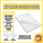 πΈπ¬ A3 Sticker Paper Vinyl Labels Printable Inkjet Laser Printer White Nana Paper Studio