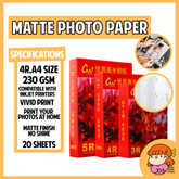 πΈπ¬ Matte Inkjet Printable Photo Paper 20 Sheets