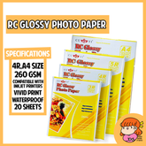πΈπ¬RC Glossy Inkjet Photo Paper 260GSM 20 sheets A4 4R nanapaperstudio