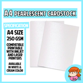 πΈπ¬ A4 White Cream Special Pearlescent Glitter Sparkle Thick Art Card Cardstock Paper