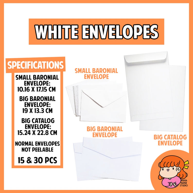 🇸🇬  White Envelope Paper Letter Small and Big Baronial Catalog Peelable 15pcs/30pcs nanapaperstudio