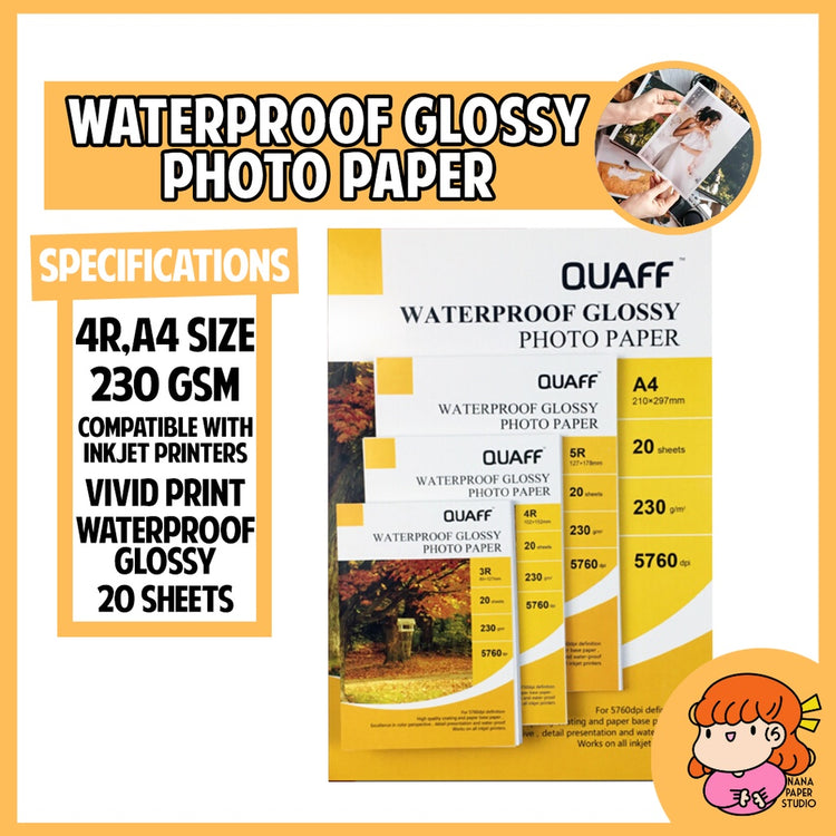 🇸🇬A4 QUAFF Waterproof Glossy Inkjet Photo Paper 20 Sheets nana paper studio