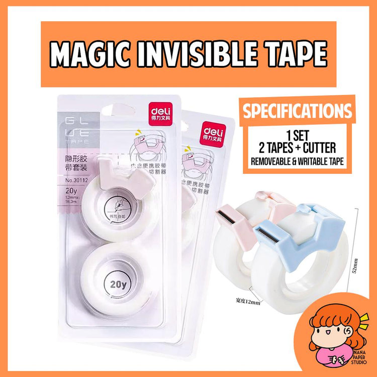 🇸🇬 Invisible Tape Removable Writable Translucent Adhesive Set with Cutter 1 PC