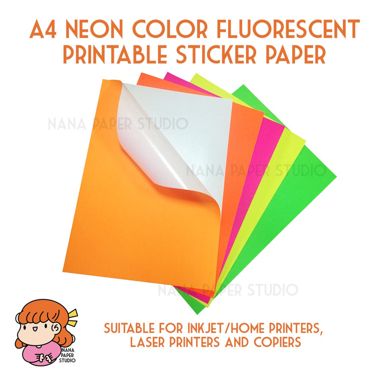 🇸🇬A4 Neon Fluorescent Printable Adhesive Sticker Papers