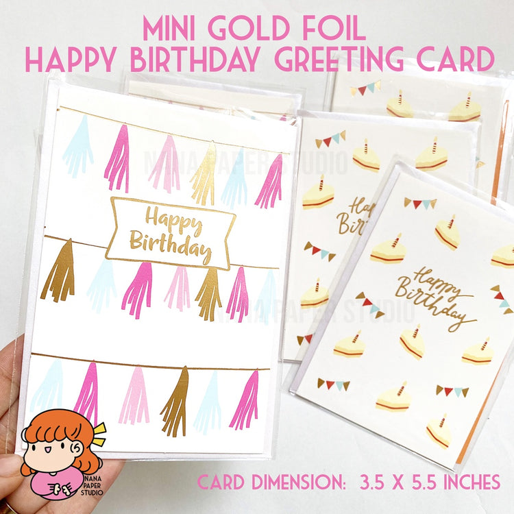 🇸🇬 Gold Foil Mini Happy Birthday Elegant Greeting Card with Silver Envelope 1pc nanapaperstudio