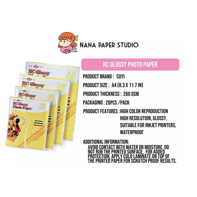 🇸🇬RC Glossy Inkjet Photo Paper 260GSM 20 sheets A4 4R nanapaperstudio