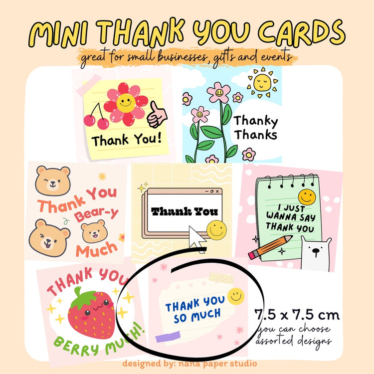 🇸🇬 Mini Thank You Cards Fun Modern Cute Teacher Appreciation Designs 1 PC