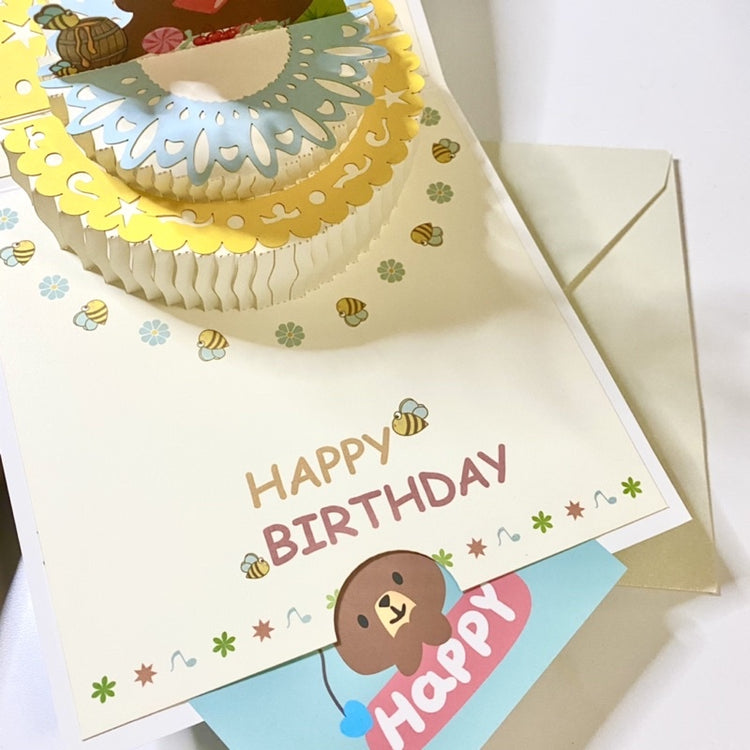 🇸🇬3D POP Out Bear Happy Birthday Greeting Card with Glitter Envelope 1PC nanapaperstudio