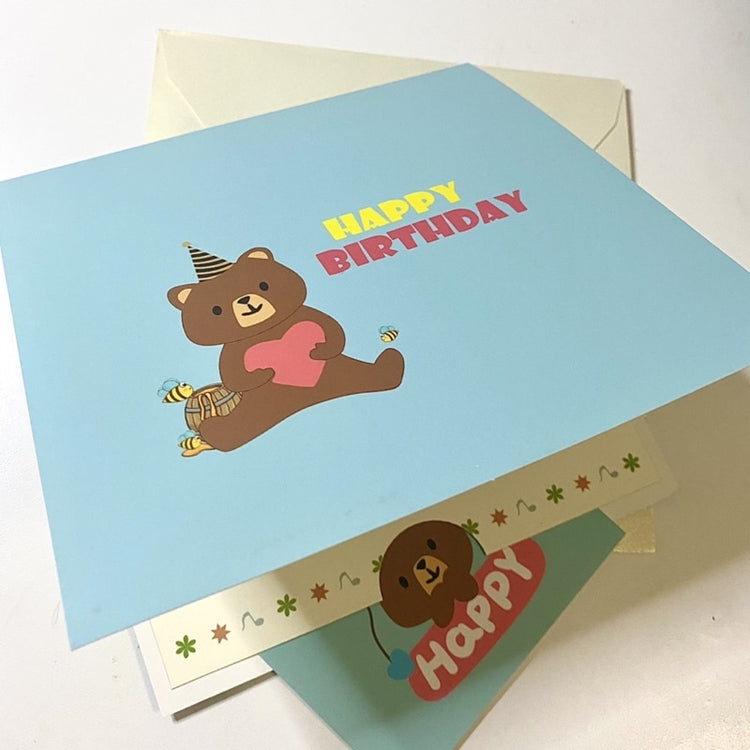 🇸🇬3D POP Out Bear Happy Birthday Greeting Card with Glitter Envelope 1PC nanapaperstudio