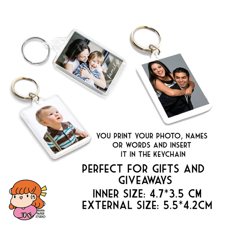 🇸🇬 DIY Blank Photo Insert Acrylic Keychain Square Rectangle 1 PC