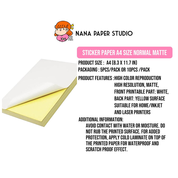 🇸🇬 Sticker Paper A4 Size Waterproof Vinyl Glossy Matte Adhesive FREE NORMAL MAIL nana paper studio