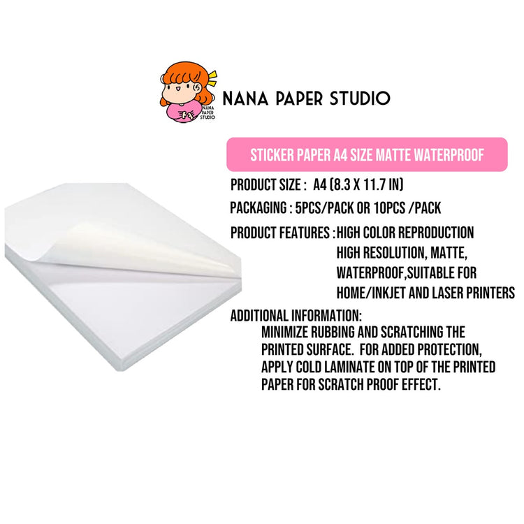 🇸🇬 Sticker Paper A4 Size Waterproof Vinyl Glossy Matte Adhesive FREE NORMAL MAIL nana paper studio