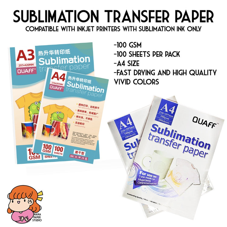 🇸🇬100 Sheets QUAFF Sublimation Transfer Paper 100 GSM nanapaperstudio