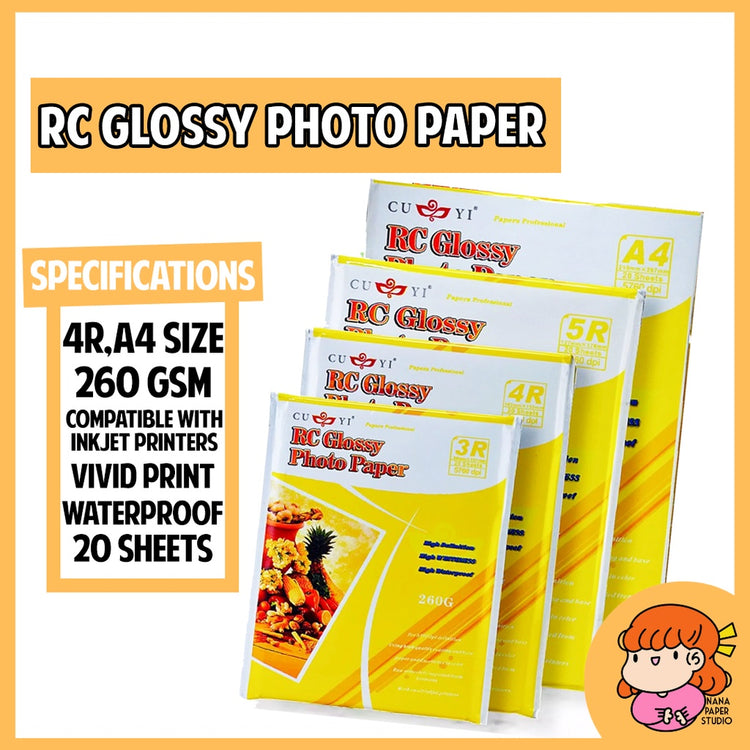 🇸🇬RC Glossy Inkjet Photo Paper 260GSM 20 sheets A4 4R nanapaperstudio