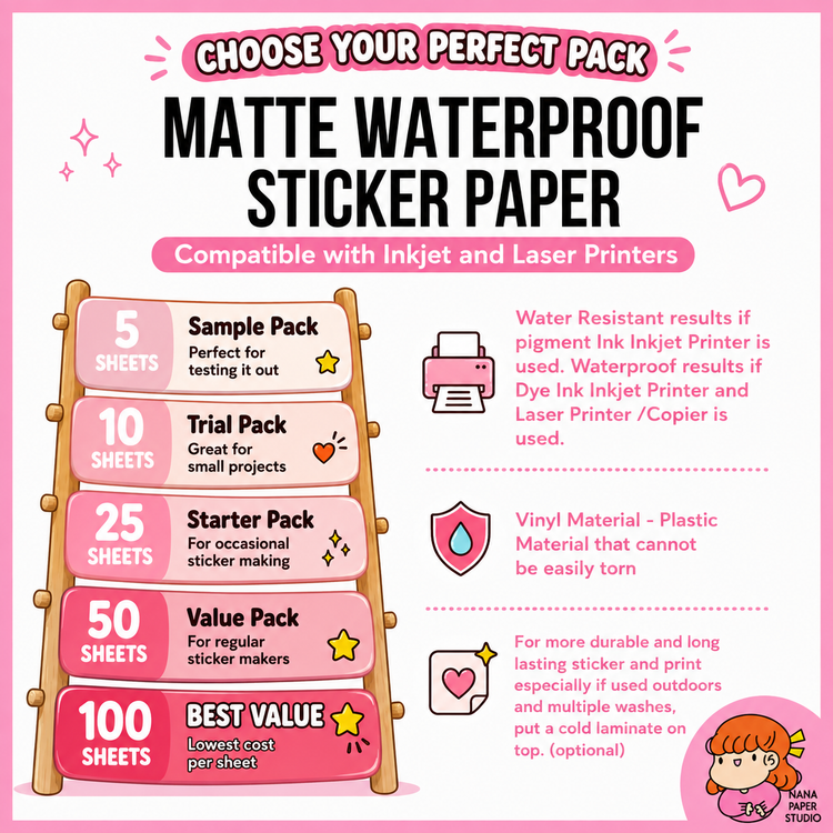 🇸🇬 Sticker Paper A4 Size Waterproof Vinyl Glossy Matte Adhesive FREE NORMAL MAIL nana paper studio