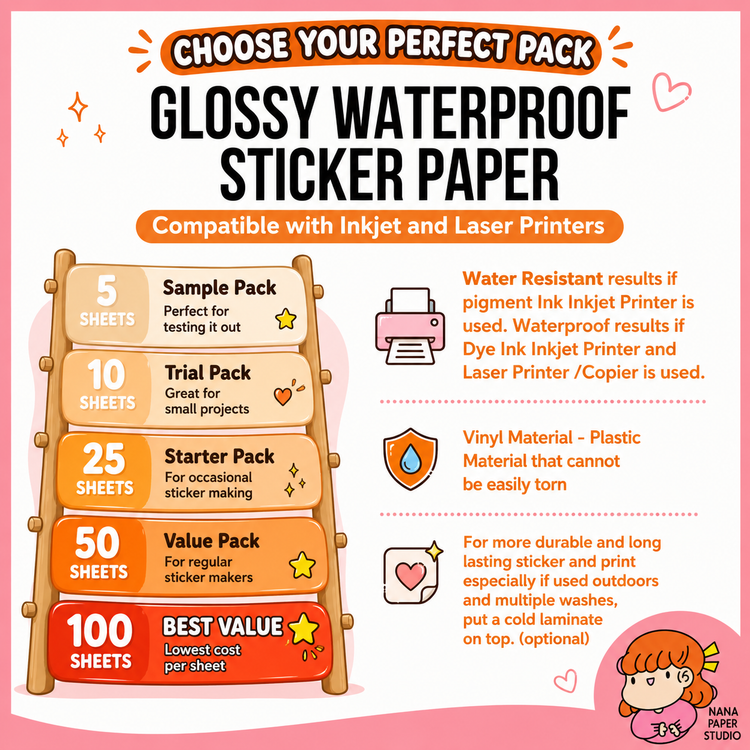 🇸🇬 Sticker Paper A4 Size Waterproof Vinyl Glossy Matte Adhesive FREE NORMAL MAIL nana paper studio
