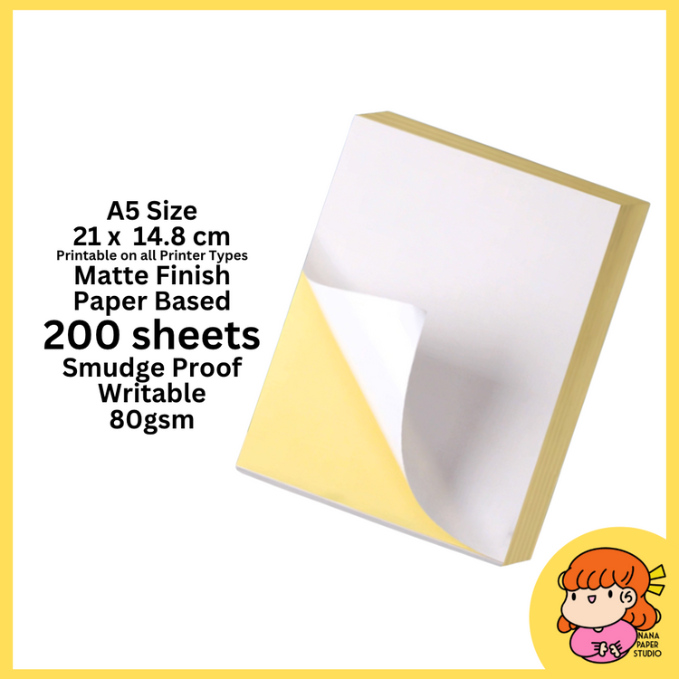 🇸🇬 A5 Printable Sticker Paper - Matte Paper Based 100 sheets 80 GSM