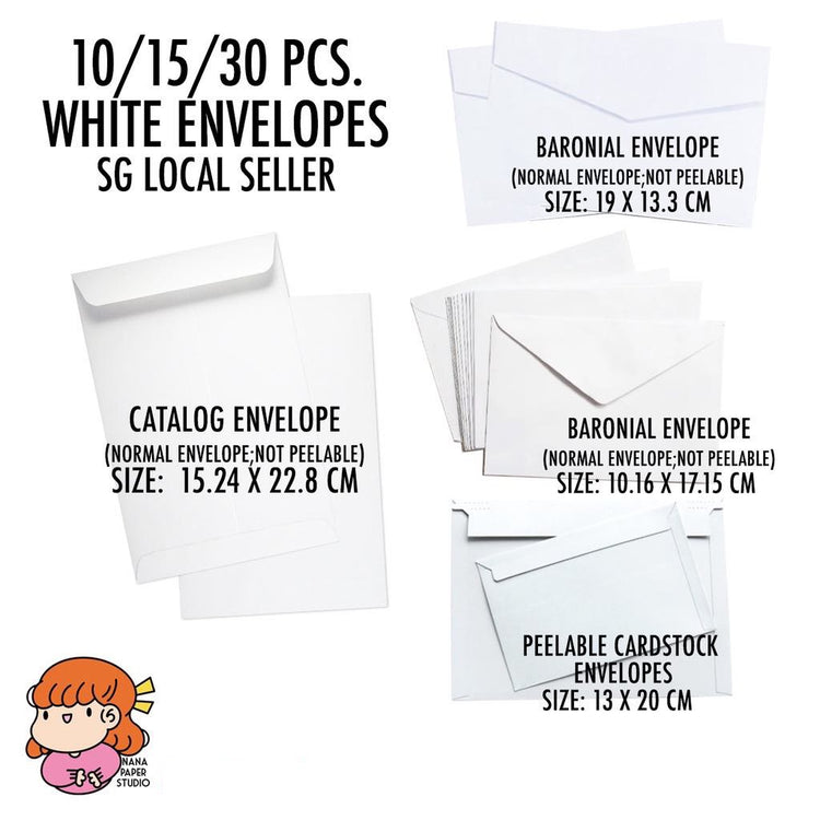 🇸🇬  White Envelope Paper Letter Small and Big Baronial Catalog Peelable 15pcs/30pcs nanapaperstudio