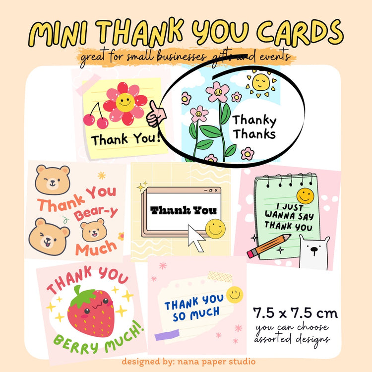 🇸🇬 Mini Thank You Cards Fun Modern Cute Teacher Appreciation Designs 1 PC