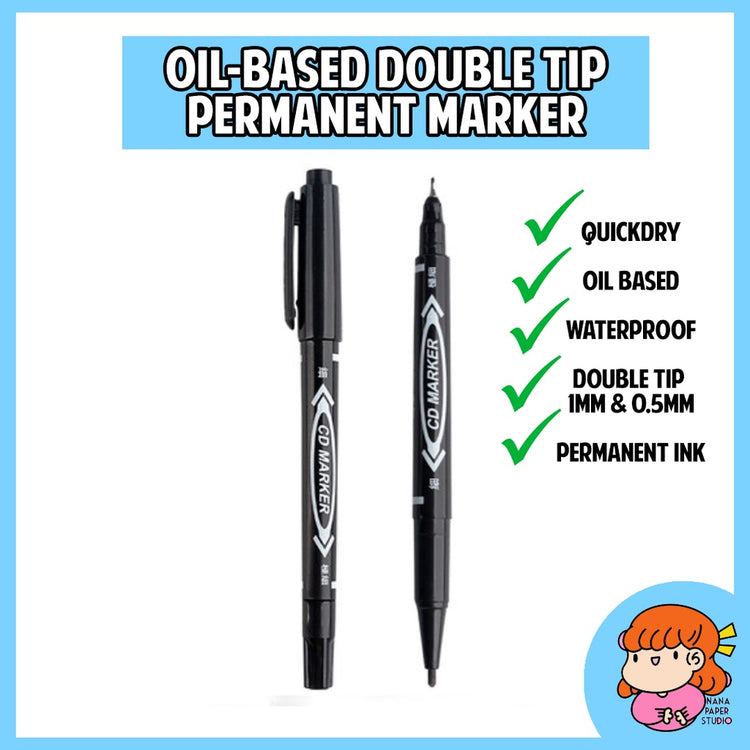 🇸🇬 Double Tip Permanent Marker Oil Based Black Pen 1 PC