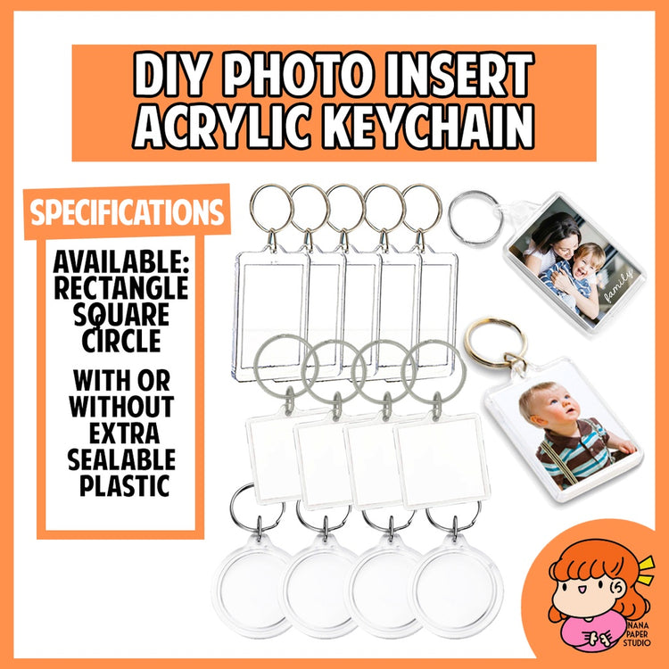 🇸🇬 DIY Blank Photo Insert Acrylic Keychain Square Rectangle 1 PC