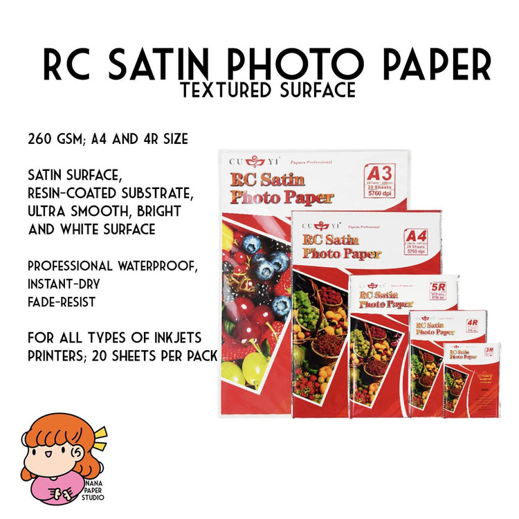 🇸🇬 RC Satin Textured Inkjet Photo Paper A4 4R 260gsm 20 Sheets