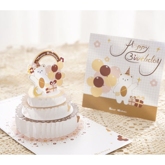 🇸🇬3D POP Out Bear Happy Birthday Greeting Card with Glitter Envelope 1PC nanapaperstudio