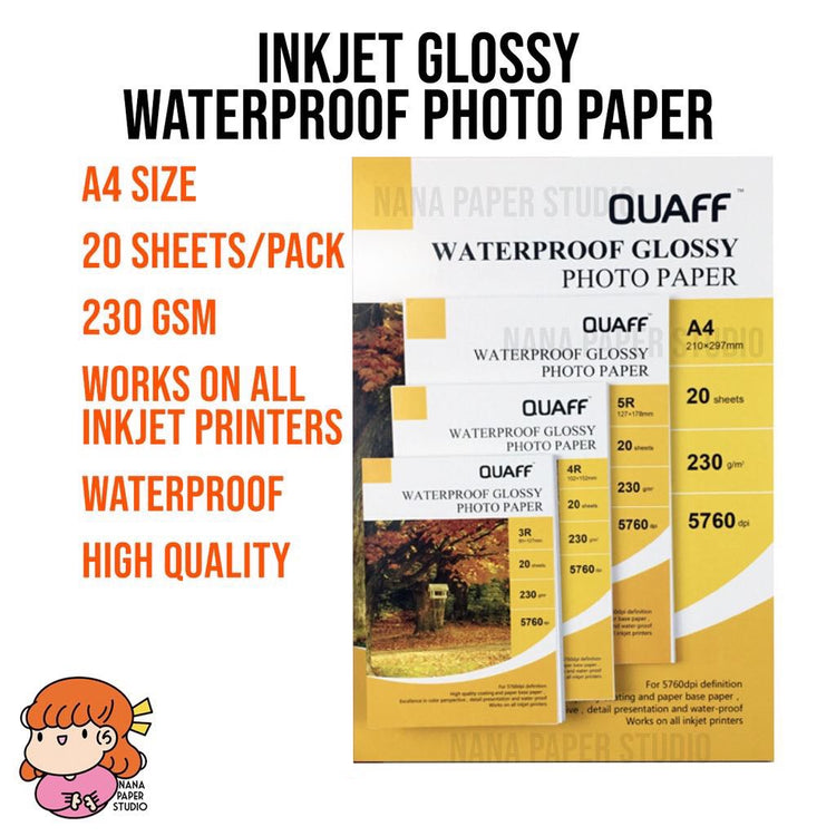 🇸🇬A4 QUAFF Waterproof Glossy Inkjet Photo Paper 20 Sheets nana paper studio