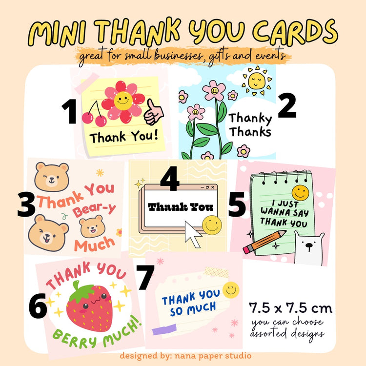 🇸🇬 Mini Thank You Cards Fun Modern Cute Teacher Appreciation Designs 1 PC