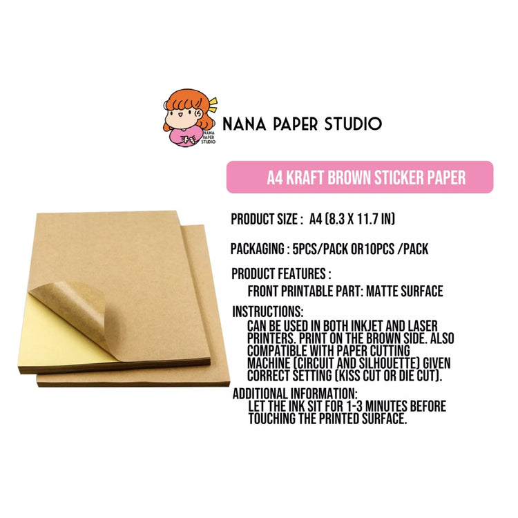 🇸🇬A4 Kraft Brown Sticker Paper Printable Inkjet Laser Printer nanapaperstudio