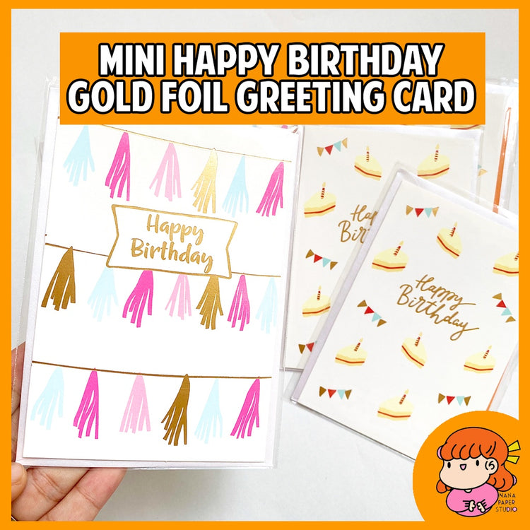 🇸🇬 Gold Foil Mini Happy Birthday Elegant Greeting Card with Silver Envelope 1pc nanapaperstudio