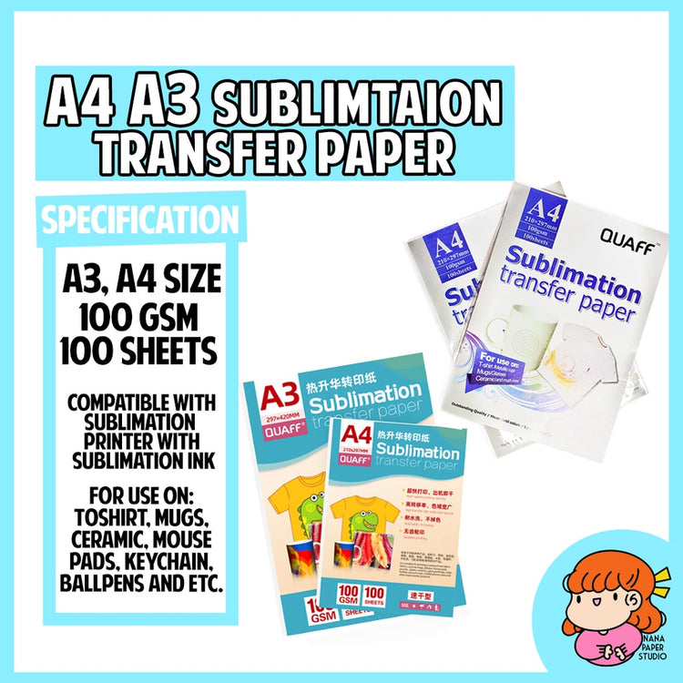 🇸🇬100 Sheets QUAFF Sublimation Transfer Paper 100 GSM nanapaperstudio