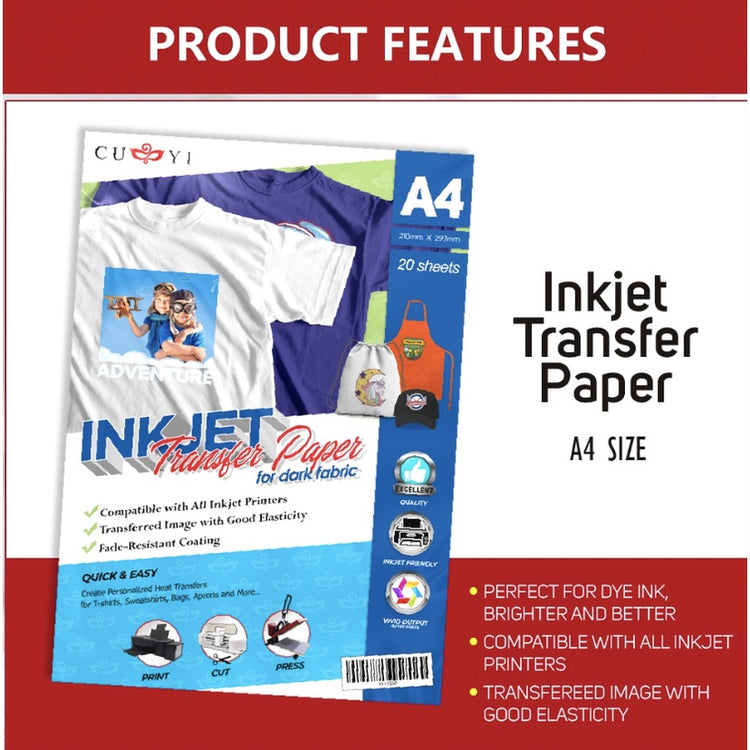 🇸🇬 A4 Inkjet Transfer Paper for Dark Fabrics 20 sheets