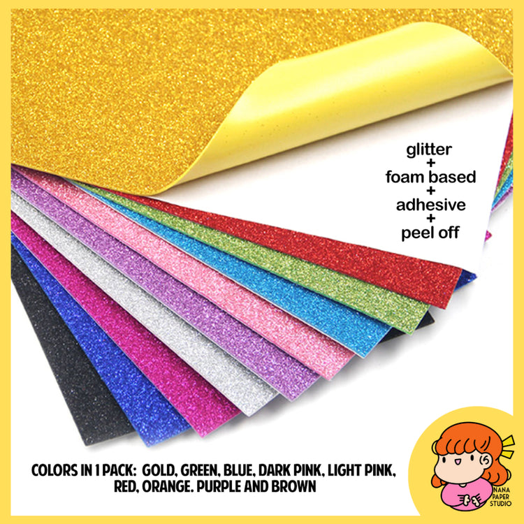 🇸🇬 A4 Assorted Glitter EVA Foam Adhesive Sticker Paper 10 PCS