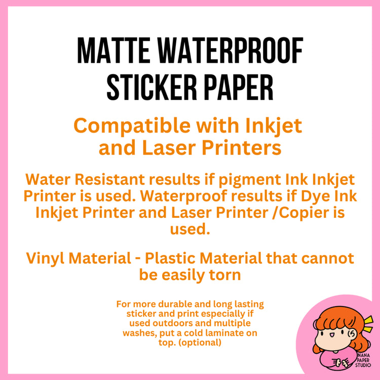 🇸🇬 Sticker Paper A4 Size Waterproof Vinyl Glossy Matte Adhesive FREE NORMAL MAIL nana paper studio