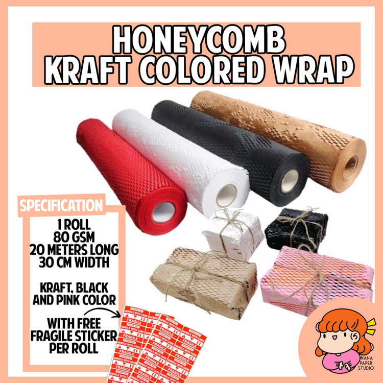 🇸🇬 Honeycomb Kraft Packaging Wrap Paper Fragile Pink Black Eco Friendly