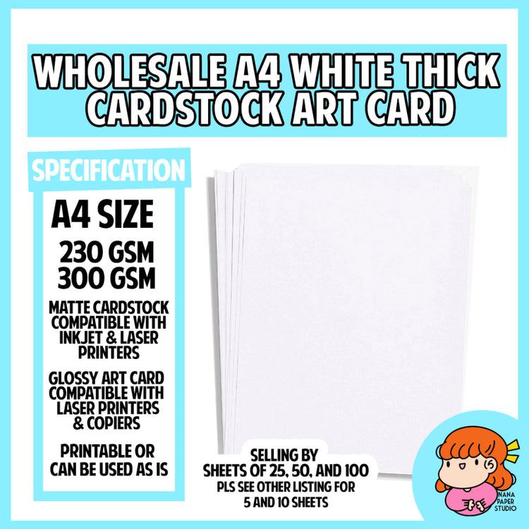 🇸🇬 WHOLESALE 180/230/300 GSM A4 Thick Cardstock Art Card White Plain Nana Paper Studio