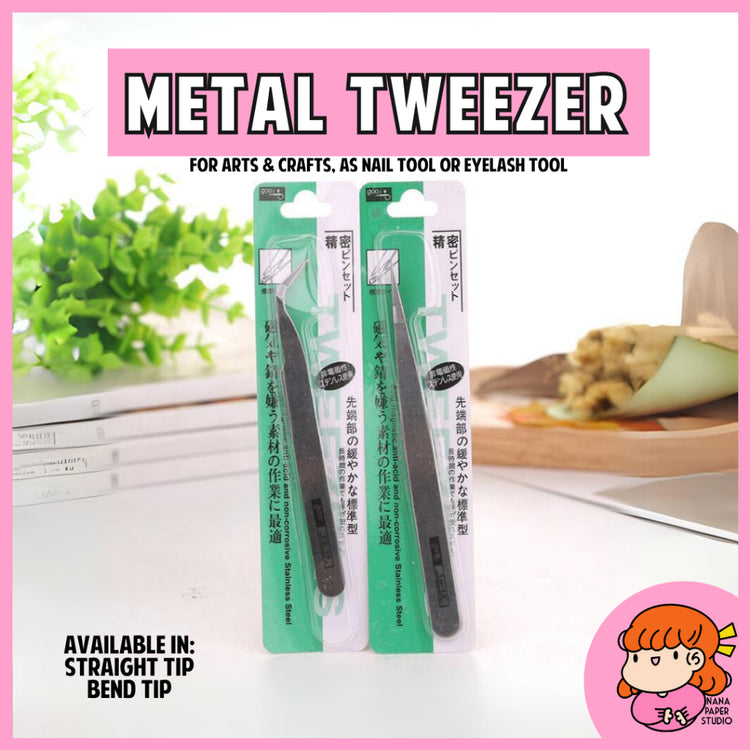 🇸🇬 Metal Tweezers Straight Bend Tip for Arts and Craft Nail Stickers Nana Paper Studio