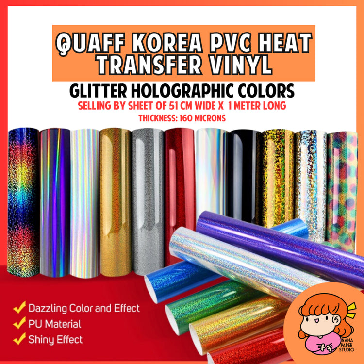 QUAFF KOREA Metallic Holographis Heat Transfer Vinyl Decal 1 METER for T shirts Mugs Nana Paper Studio