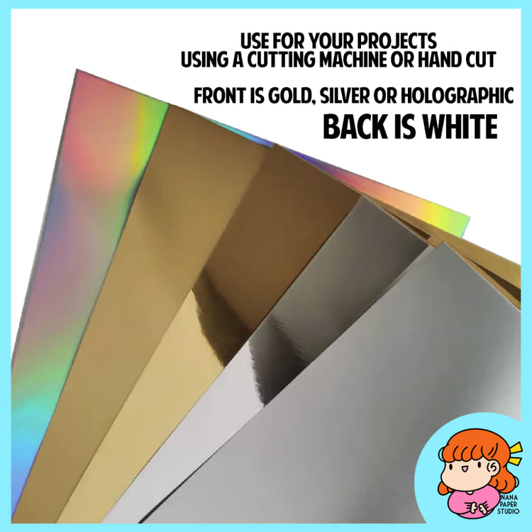 🇸🇬 A4 Metallic Gold Silver Holographic Iridescent Cardstock for DIY Cake Topper Name Projects Parties Events