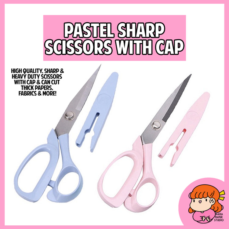 🇸🇬 Pastel Sharp Scissors with Cap for Paper Cardstock Felt Cloth Fabric Leather Nana Paper Studio