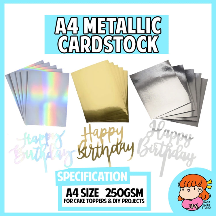 🇸🇬 A4 Metallic Gold Silver Holographic Iridescent Cardstock for DIY Cake Topper Name Projects Parties Events