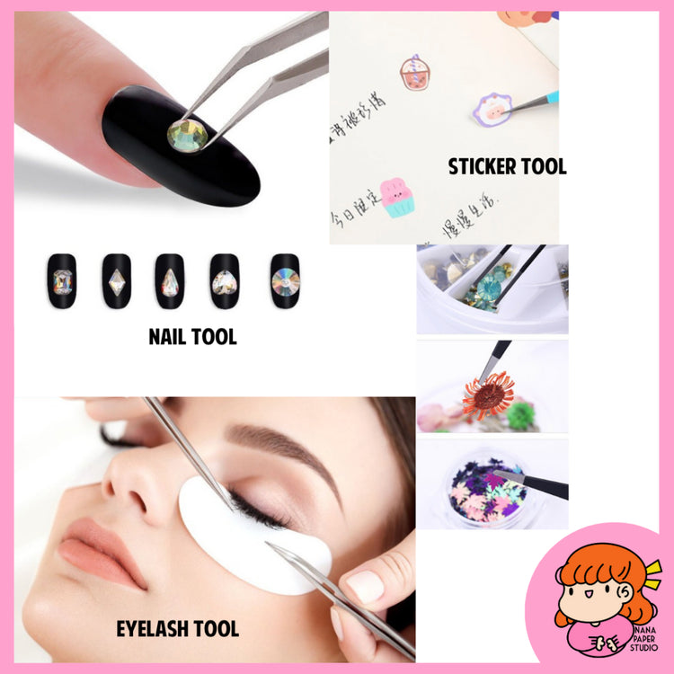 🇸🇬 Metal Tweezers Straight Bend Tip for Arts and Craft Nail Stickers Nana Paper Studio