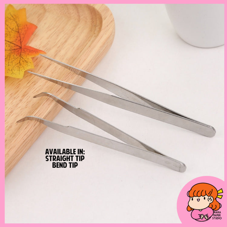 🇸🇬 Metal Tweezers Straight Bend Tip for Arts and Craft Nail Stickers Nana Paper Studio