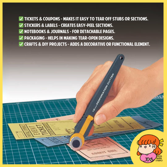 🇸🇬 Perforation Cutter for Paper Tickets Project Cardstock 18MM